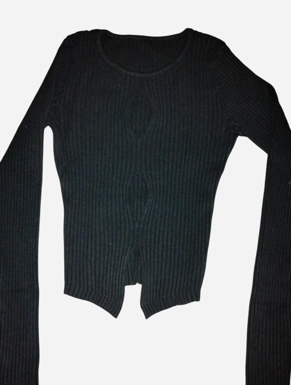 CHYRII Black Ribbed Knit Long Sleeve Cutout Top - Size S
